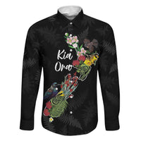 Kia Ora New Zealand Floral Personalized Family Matching Long Sleeve Bodycon Dress and Hawaiian Shirt Black LT7 Dad's Shirt - Long Sleeve Black - Polynesian Pride