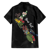 Kia Ora New Zealand Floral Personalized Family Matching Off Shoulder Maxi Dress and Hawaiian Shirt Black LT7 - Polynesian Pride