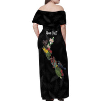 Kia Ora New Zealand Floral Personalized Family Matching Off Shoulder Maxi Dress and Hawaiian Shirt Black LT7 - Polynesian Pride
