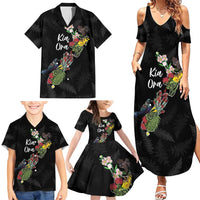 Kia Ora New Zealand Floral Personalized Family Matching Summer Maxi Dress and Hawaiian Shirt Black LT7 - Polynesian Pride