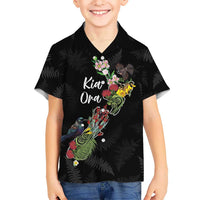 Kia Ora New Zealand Floral Personalized Family Matching Tank Maxi Dress and Hawaiian Shirt Black LT7 Son's Shirt Black - Polynesian Pride