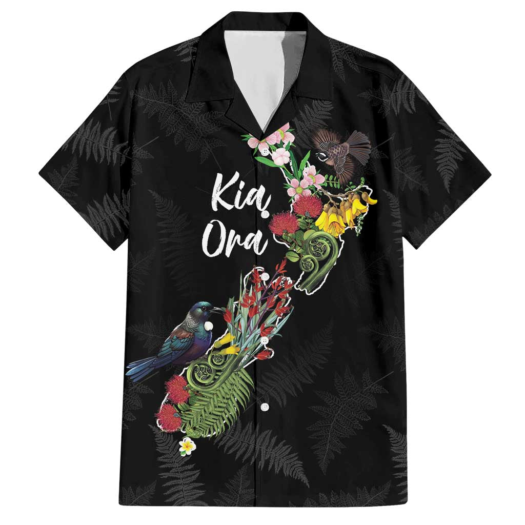 Kia Ora New Zealand Floral Personalized Hawaiian Shirt Black - Polynesian Pride