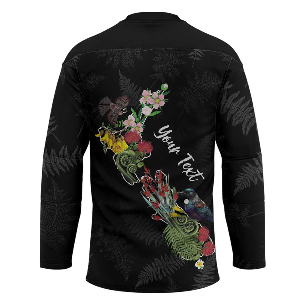 Kia Ora New Zealand Floral Personalized Hockey Jersey Black - Polynesian Pride