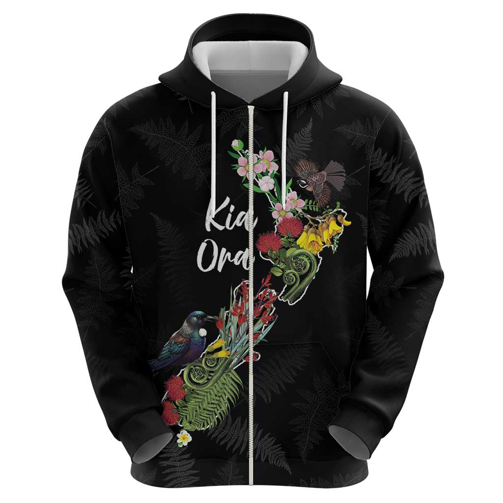 Kia Ora New Zealand Floral Personalized Hoodie Black - Polynesian Pride