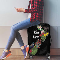 Kia Ora New Zealand Floral Luggage Cover Black - Polynesian Pride