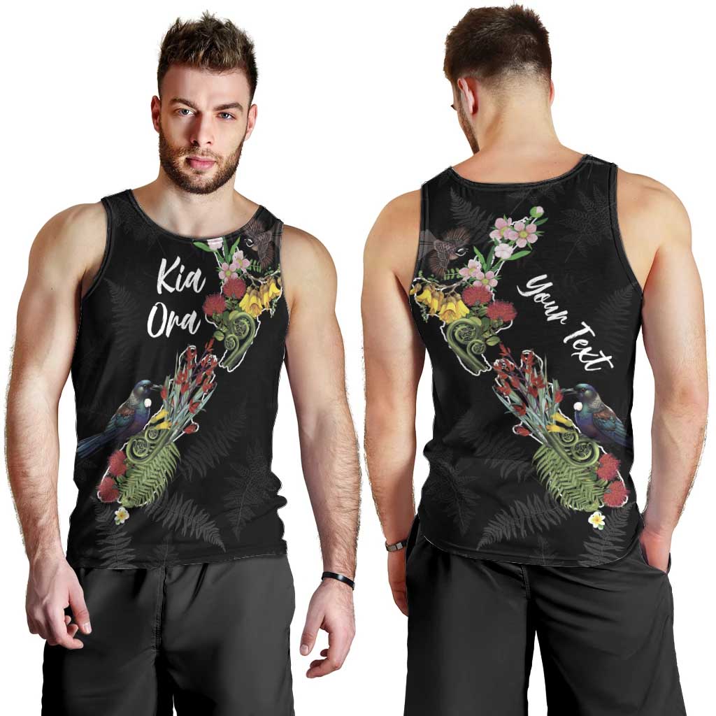 Kia Ora New Zealand Floral Personalized Men Tank Top Black - Polynesian Pride