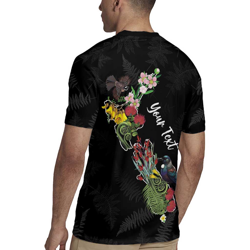 Kia Ora New Zealand Floral Personalized Rugby Jersey Black - Polynesian Pride