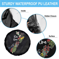 Kia Ora New Zealand Floral Spare Tire Cover Black - Polynesian Pride