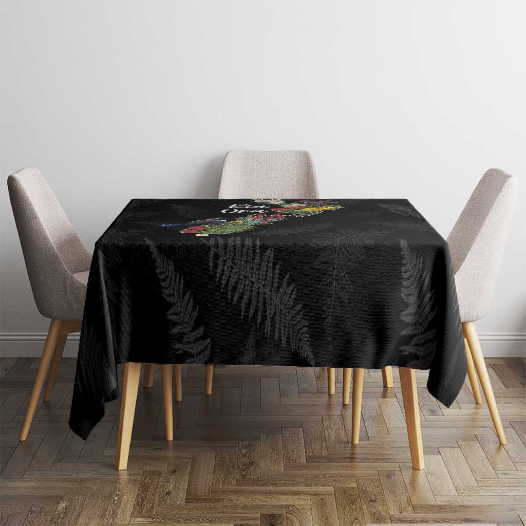 Kia Ora New Zealand Floral Tablecloth Black - Polynesian Pride