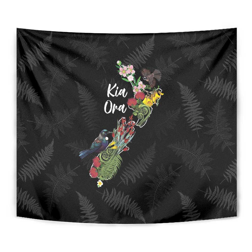 Kia Ora New Zealand Floral Tapestry Black - Polynesian Pride