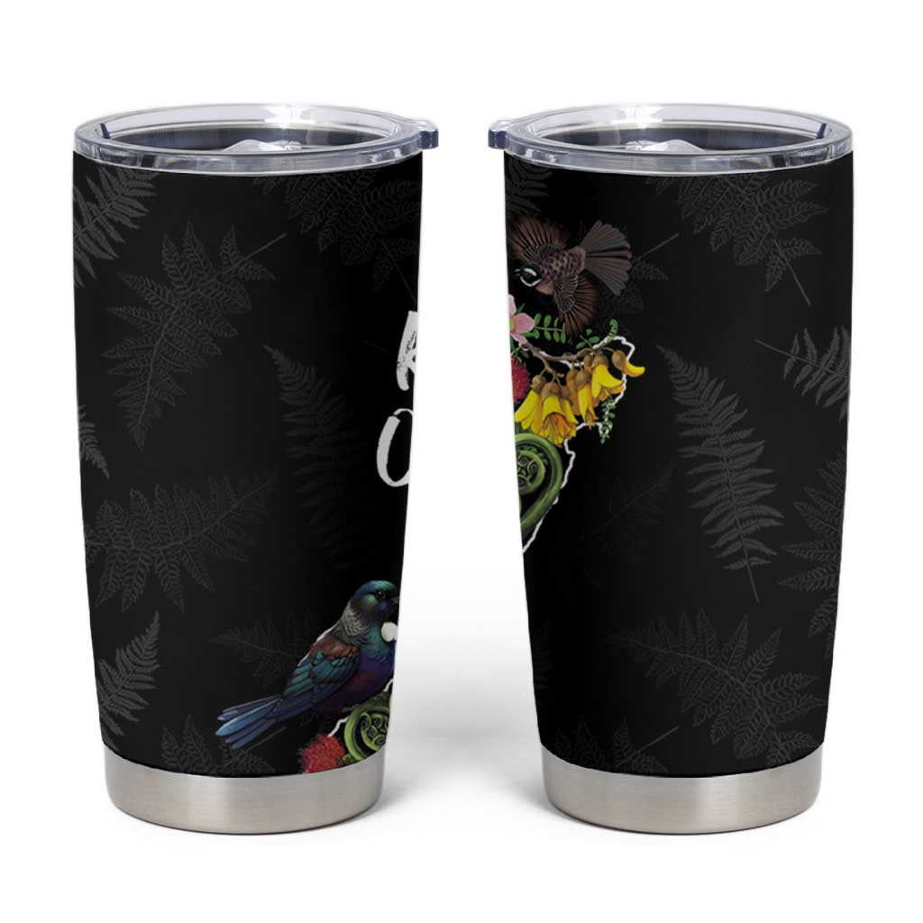 Kia Ora New Zealand Floral Tumbler Cup Black LT7 Black - Polynesian Pride
