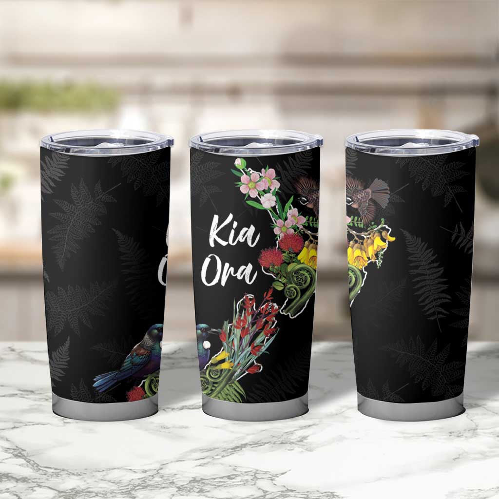 Kia Ora New Zealand Floral Tumbler Cup Black LT7 - Polynesian Pride