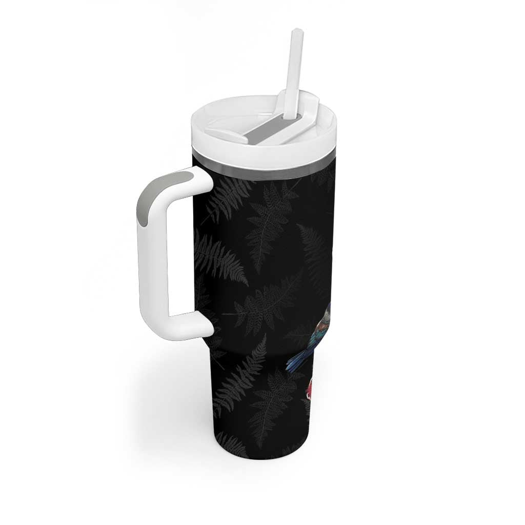 Kia Ora New Zealand Floral Tumbler With Handle Black - Polynesian Pride