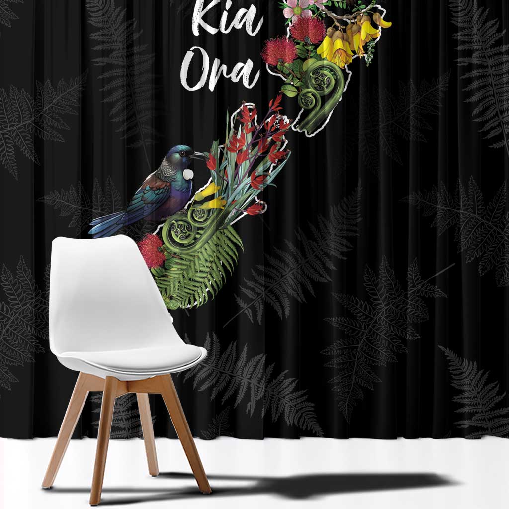 Kia Ora New Zealand Floral Window Curtain Black - Polynesian Pride