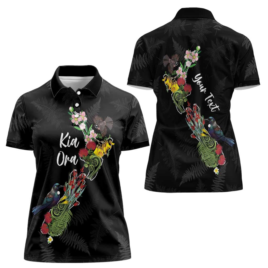 Kia Ora New Zealand Floral Personalized Women Polo Shirt Black - Polynesian Pride