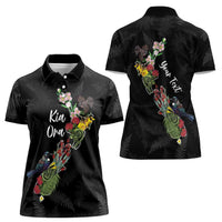 Kia Ora New Zealand Floral Personalized Women Polo Shirt Black - Polynesian Pride