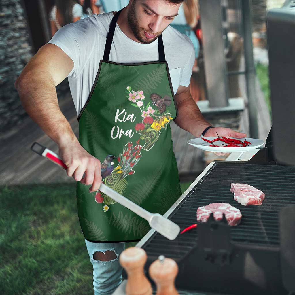 Kia Ora New Zealand Floral Apron Sage Green - Polynesian Pride