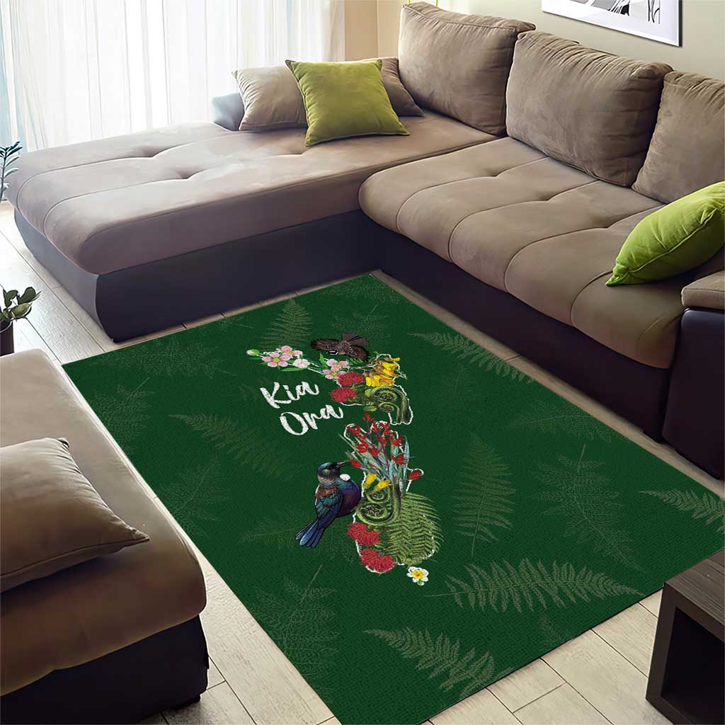 Kia Ora New Zealand Floral Area Rug Sage Green - Polynesian Pride