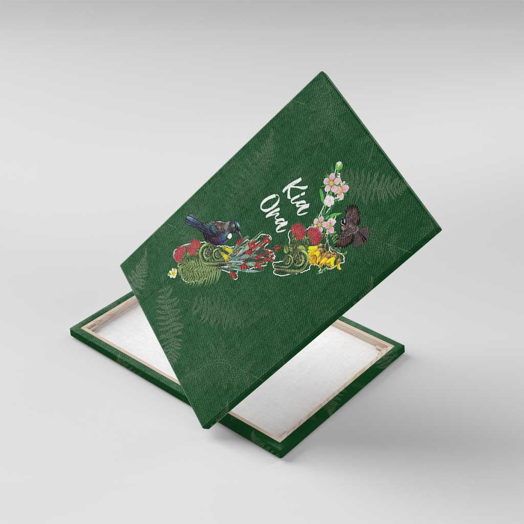 Kia Ora New Zealand Floral Canvas Wall Art Sage Green LT7 With Frame Sage Green - Polynesian Pride
