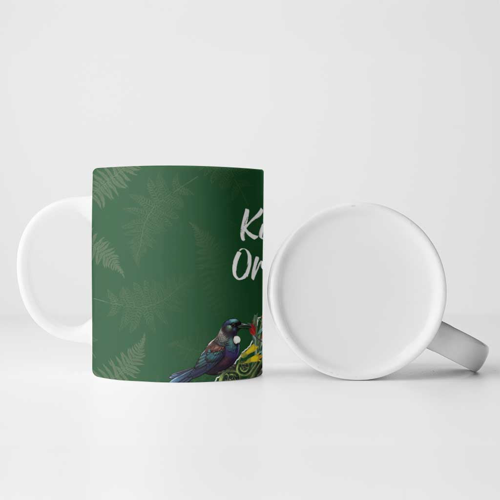Kia Ora New Zealand Floral Ceramic Mug Sage Green - Polynesian Pride