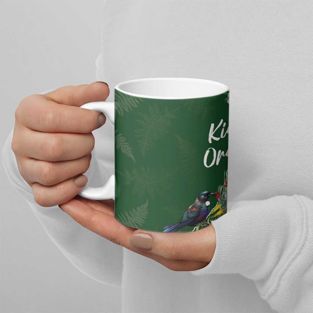 Kia Ora New Zealand Floral Ceramic Mug Sage Green - Polynesian Pride