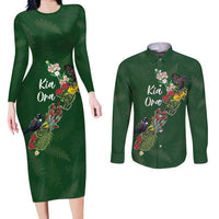 Kia Ora New Zealand Floral Personalized Couples Matching Long Sleeve Bodycon Dress and Long Sleeve Button Shirt Sage Green LT7 Sage Green - Polynesian Pride