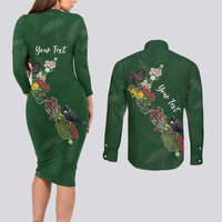 Kia Ora New Zealand Floral Personalized Couples Matching Long Sleeve Bodycon Dress and Long Sleeve Button Shirt Sage Green LT7 - Polynesian Pride
