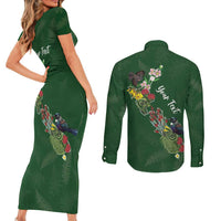 Kia Ora New Zealand Floral Personalized Couples Matching Short Sleeve Bodycon Dress and Long Sleeve Button Shirt Sage Green LT7 - Polynesian Pride