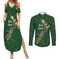 Kia Ora New Zealand Floral Personalized Couples Matching Summer Maxi Dress and Long Sleeve Button Shirt Sage Green - Polynesian Pride