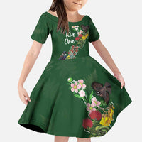 Kia Ora New Zealand Floral Personalized Family Matching Long Sleeve Bodycon Dress and Hawaiian Shirt Sage Green LT7 Daughter's Dress Sage Green - Polynesian Pride