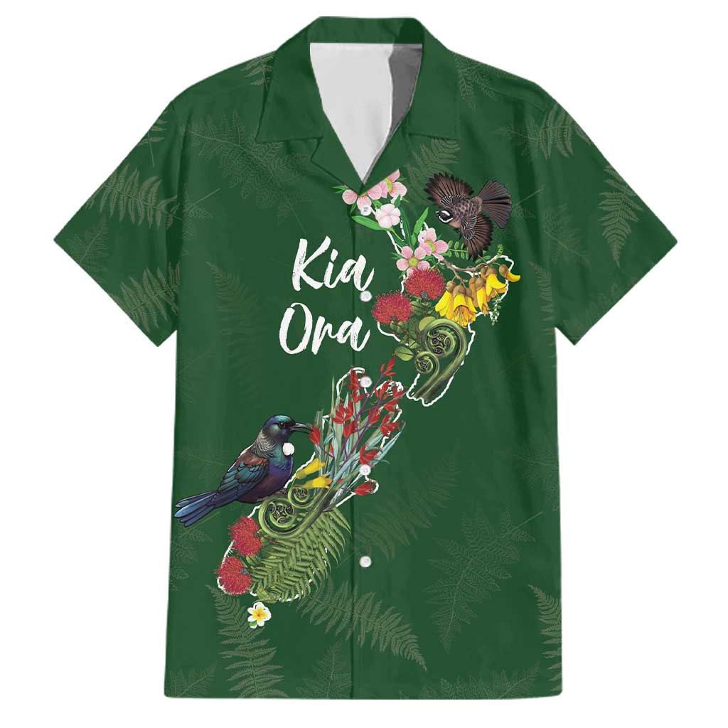 Kia Ora New Zealand Floral Personalized Family Matching Long Sleeve Bodycon Dress and Hawaiian Shirt Sage Green LT7 Dad's Shirt - Short Sleeve Sage Green - Polynesian Pride