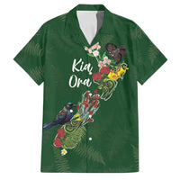 Kia Ora New Zealand Floral Personalized Family Matching Off The Shoulder Long Sleeve Dress and Hawaiian Shirt Sage Green LT7 Dad's Shirt - Short Sleeve Sage Green - Polynesian Pride