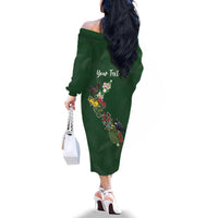 Kia Ora New Zealand Floral Personalized Family Matching Off The Shoulder Long Sleeve Dress and Hawaiian Shirt Sage Green LT7 - Polynesian Pride