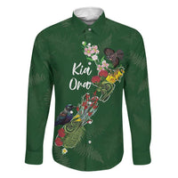 Kia Ora New Zealand Floral Personalized Family Matching Off Shoulder Maxi Dress and Hawaiian Shirt Sage Green LT7 Dad's Shirt - Long Sleeve Sage Green - Polynesian Pride