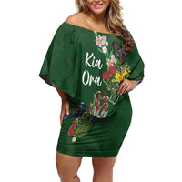 Kia Ora New Zealand Floral Personalized Family Matching Off Shoulder Short Dress and Hawaiian Shirt Sage Green LT7 Mom's Dress Sage Green - Polynesian Pride