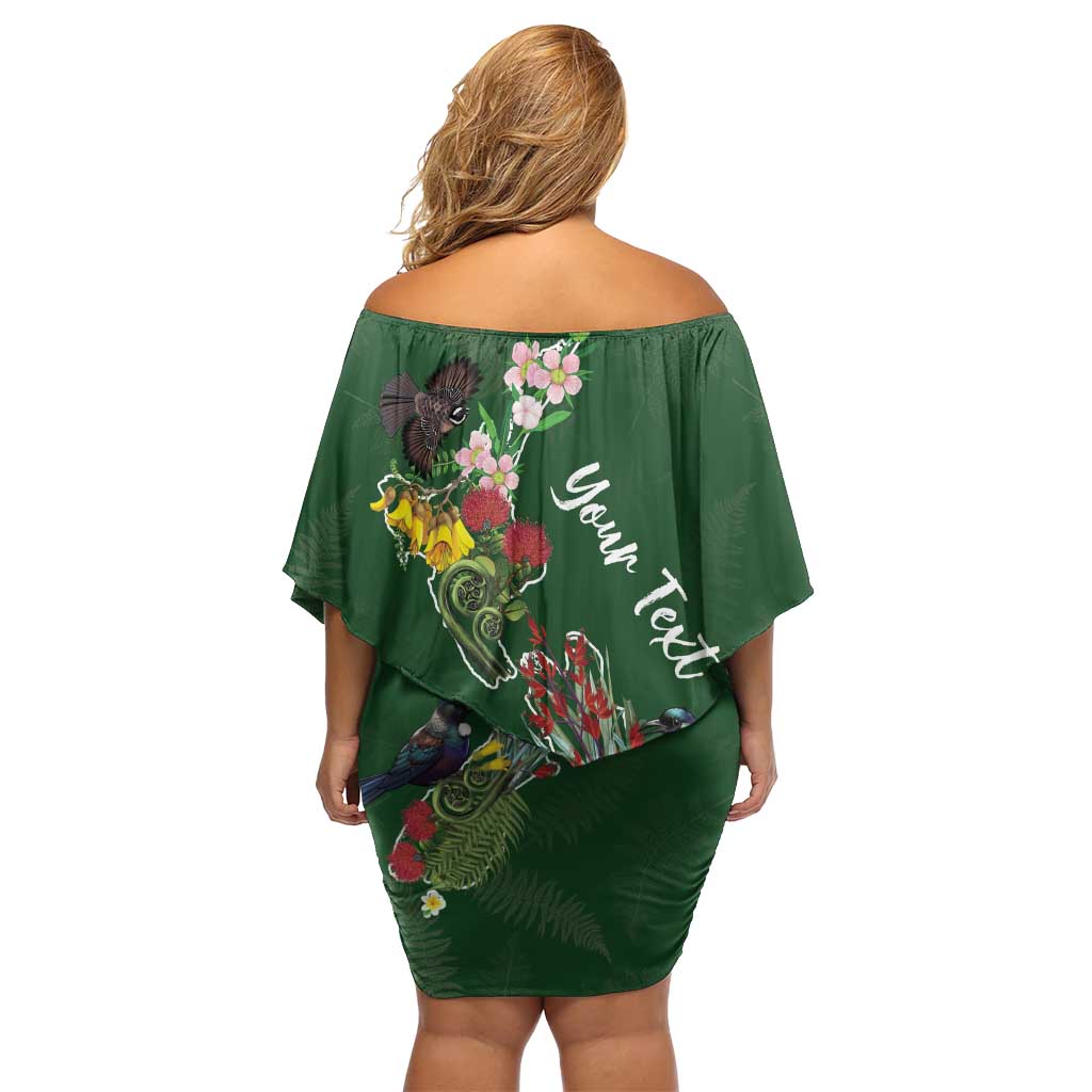 Kia Ora New Zealand Floral Personalized Family Matching Off Shoulder Short Dress and Hawaiian Shirt Sage Green LT7 - Polynesian Pride
