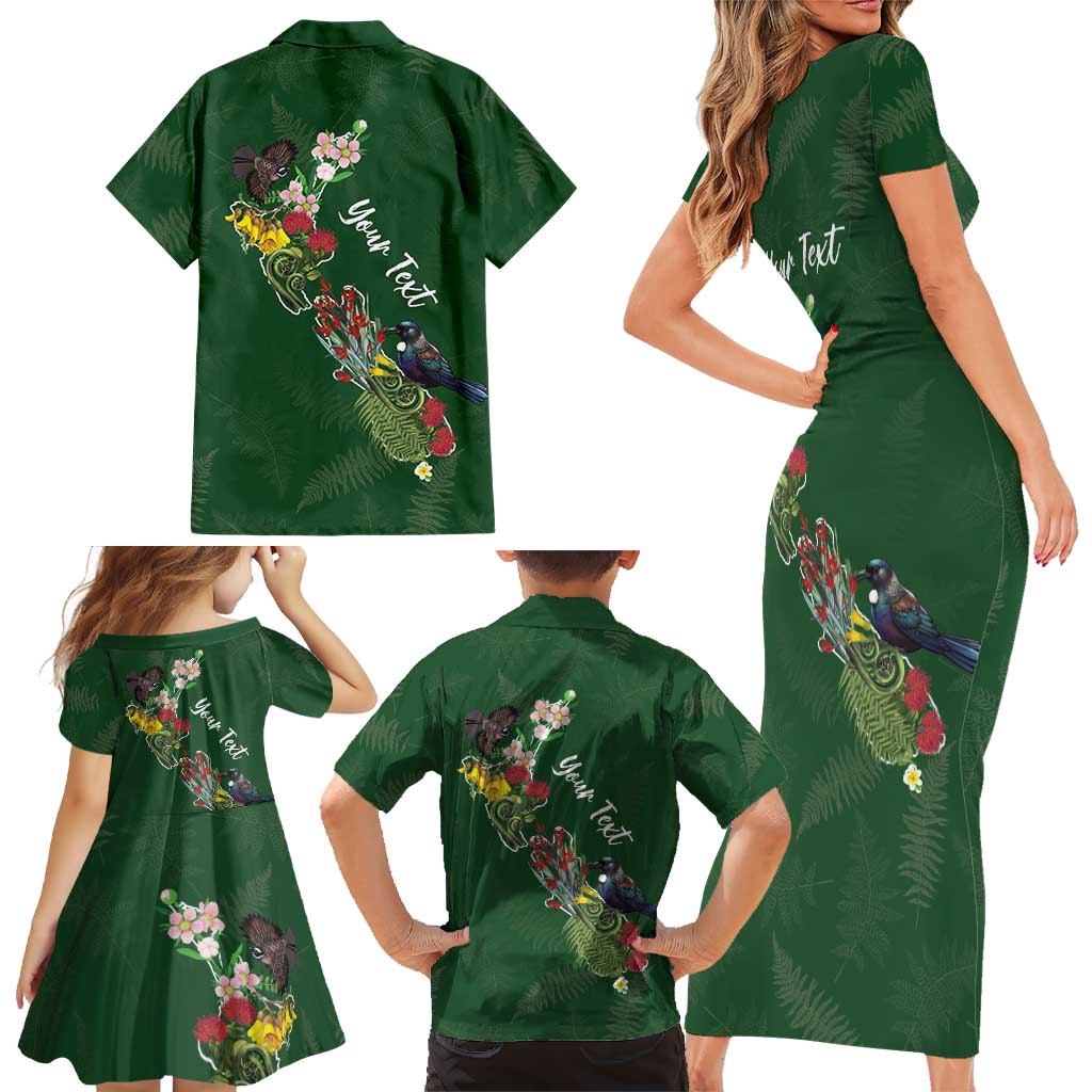 Kia Ora New Zealand Floral Personalized Family Matching Short Sleeve Bodycon Dress and Hawaiian Shirt Sage Green LT7 - Polynesian Pride