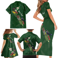 Kia Ora New Zealand Floral Personalized Family Matching Short Sleeve Bodycon Dress and Hawaiian Shirt Sage Green LT7 - Polynesian Pride