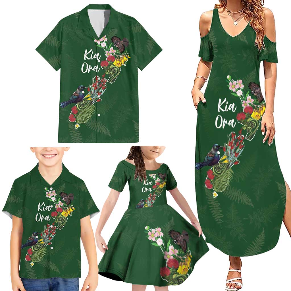 Kia Ora New Zealand Floral Personalized Family Matching Summer Maxi Dress and Hawaiian Shirt Sage Green - Polynesian Pride