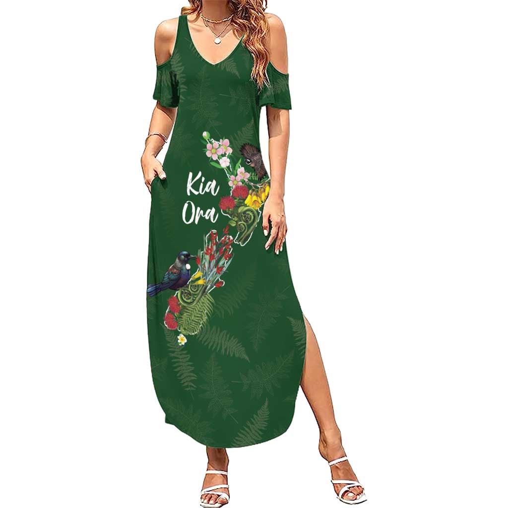 Kia Ora New Zealand Floral Personalized Family Matching Summer Maxi Dress and Hawaiian Shirt Sage Green LT7 Mom's Dress Sage Green - Polynesian Pride