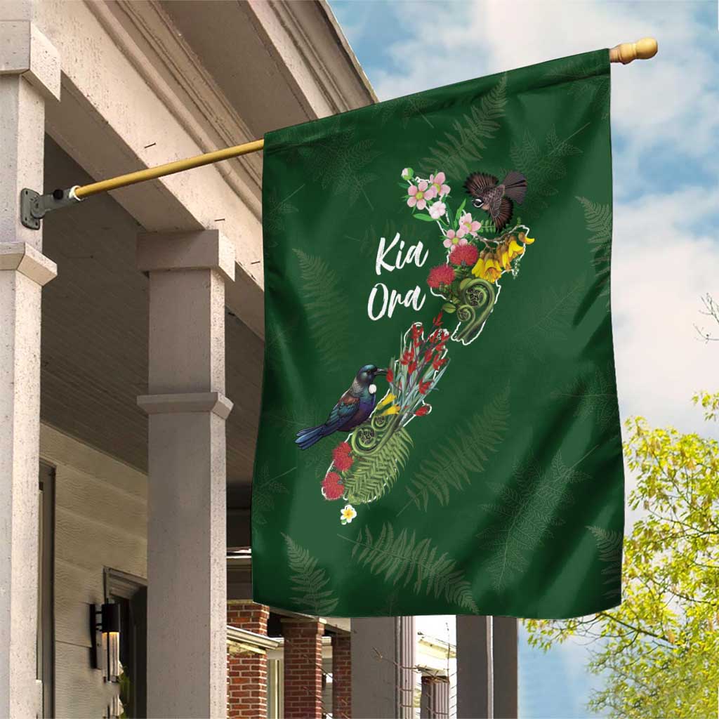 Kia Ora New Zealand Floral Garden Flag Sage Green - Polynesian Pride