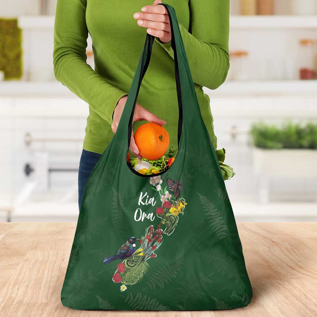 Kia Ora New Zealand Floral Grocery Bag Sage Green - Polynesian Pride