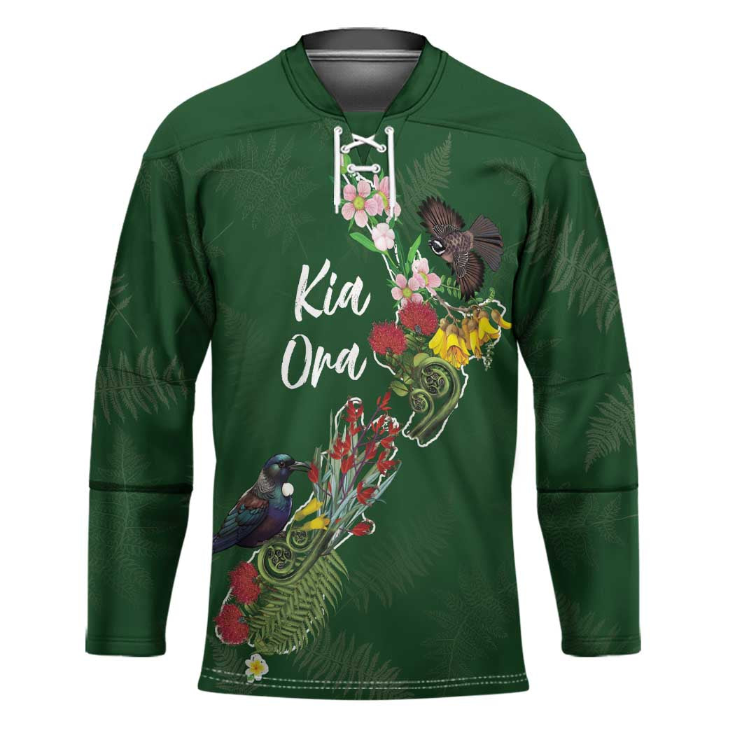 Kia Ora New Zealand Floral Personalized Hockey Jersey Sage Green - Polynesian Pride