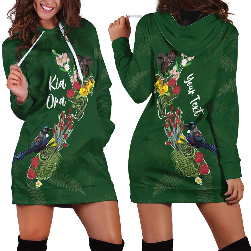 Kia Ora New Zealand Floral Personalized Hoodie Dress Sage Green - Polynesian Pride