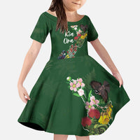 Kia Ora New Zealand Floral Personalized Kid Short Sleeve Dress Sage Green - Polynesian Pride