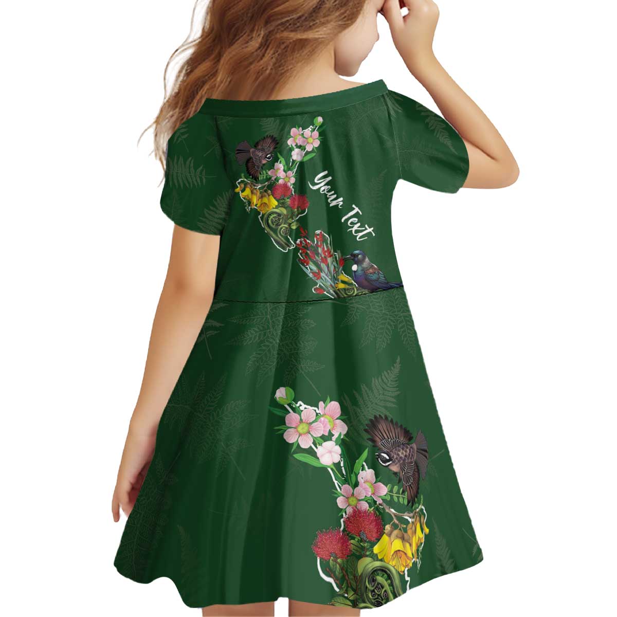 Kia Ora New Zealand Floral Personalized Kid Short Sleeve Dress Sage Green - Polynesian Pride