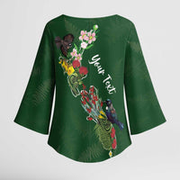 Kia Ora New Zealand Floral Personalized Kimono Sleeve Blouse Sage Green LT7 - Polynesian Pride