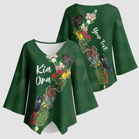 Kia Ora New Zealand Floral Personalized Kimono Sleeve Blouse Sage Green LT7 - Polynesian Pride