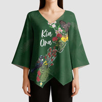 Kia Ora New Zealand Floral Personalized Kimono Sleeve Blouse Sage Green LT7 - Polynesian Pride
