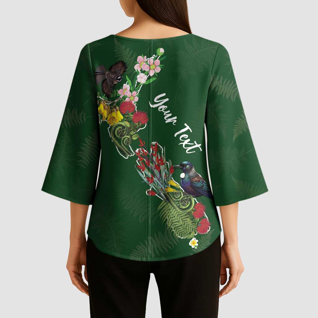 Kia Ora New Zealand Floral Personalized Kimono Sleeve Blouse Sage Green LT7 - Polynesian Pride
